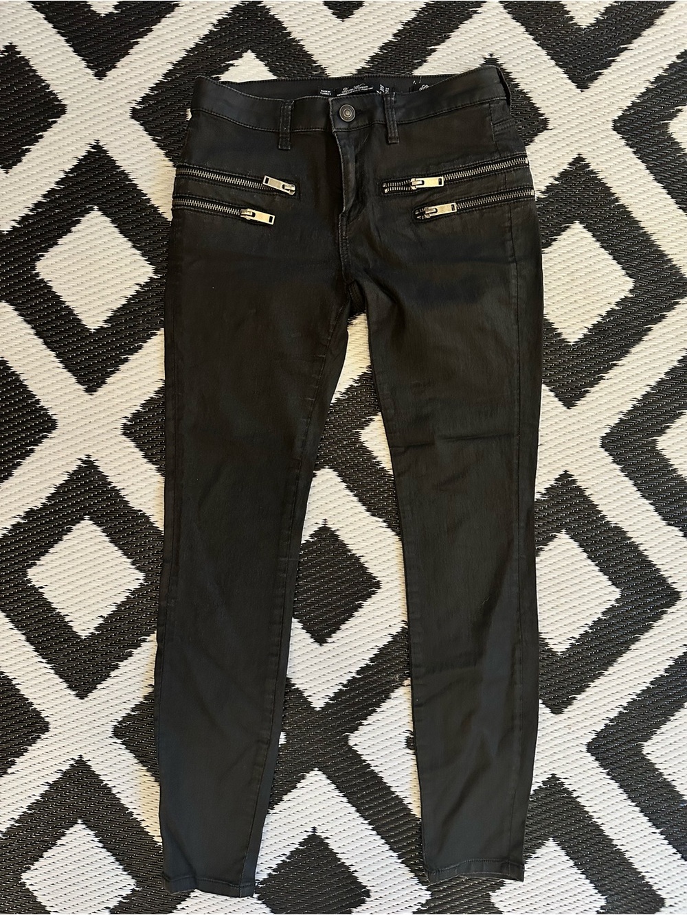 Black Skinny Jeans with Front Zip Detail - Women